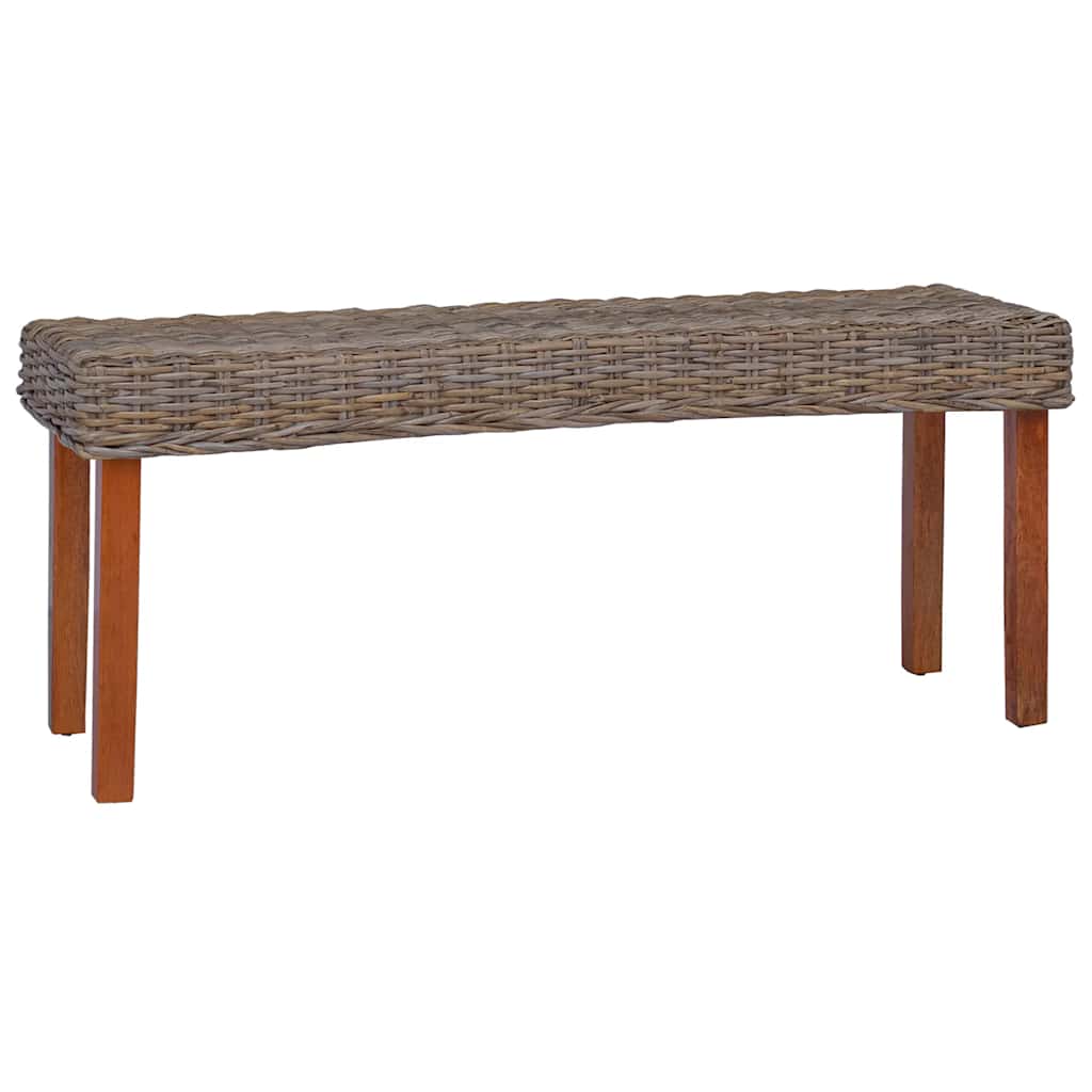 Bench 110 cm Natural Kubu Rattan and Solid Mahogany Wood