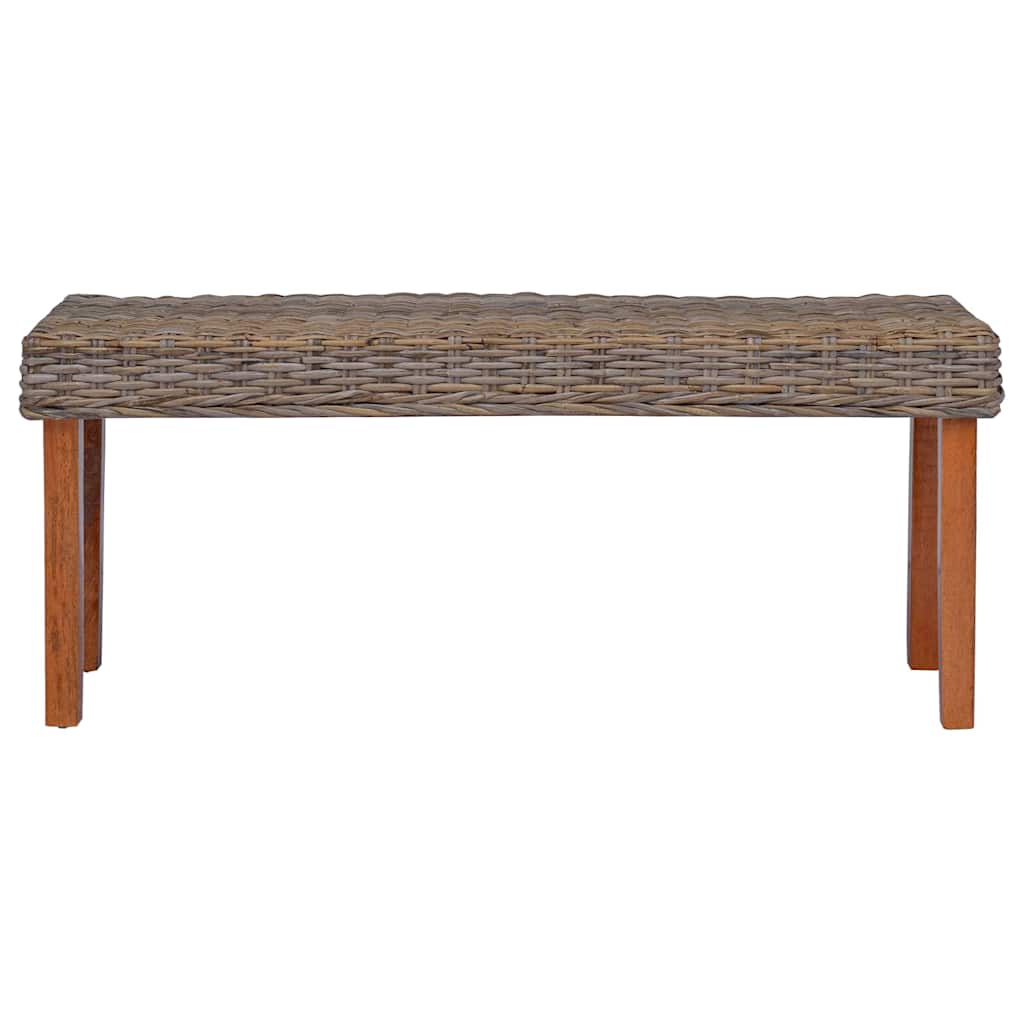 285791 vidaXL Bench 110 cm Natural Kubu Rattan and Solid Mahogany Wood