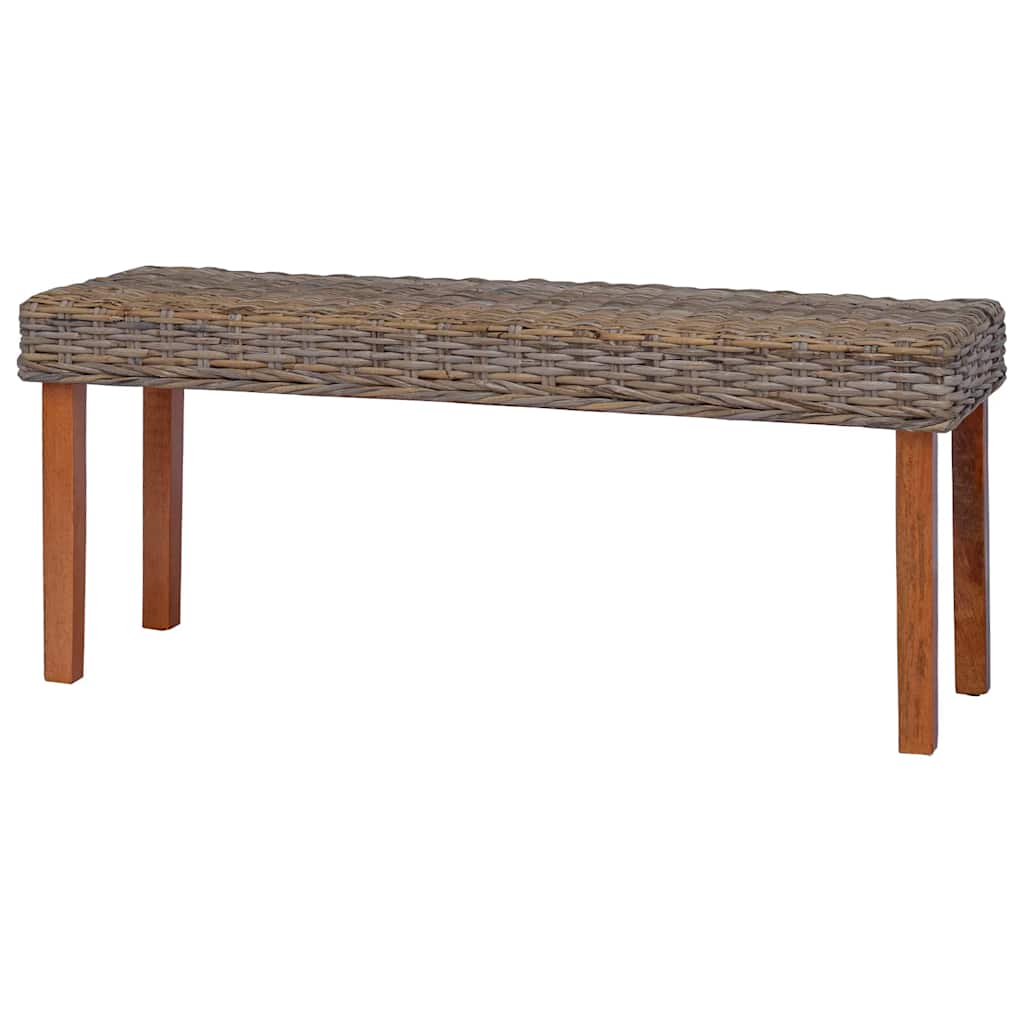 Bench 110 cm Natural Kubu Rattan and Solid Mahogany Wood