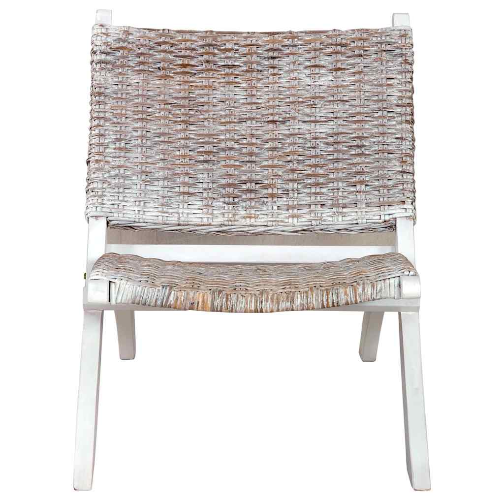 285800 vidaXL Relaxing Chair White Natural Kubu Rattan and Solid Mahogany Wood
