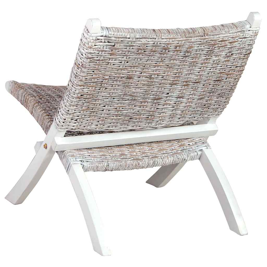 285800 vidaXL Relaxing Chair White Natural Kubu Rattan and Solid Mahogany Wood