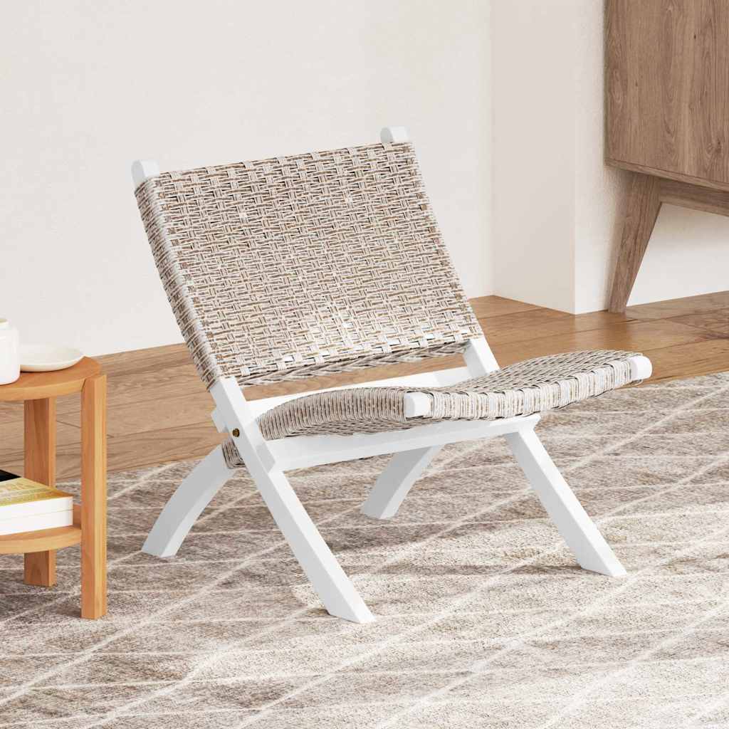 285800 vidaXL Relaxing Chair White Natural Kubu Rattan and Solid Mahogany Wood