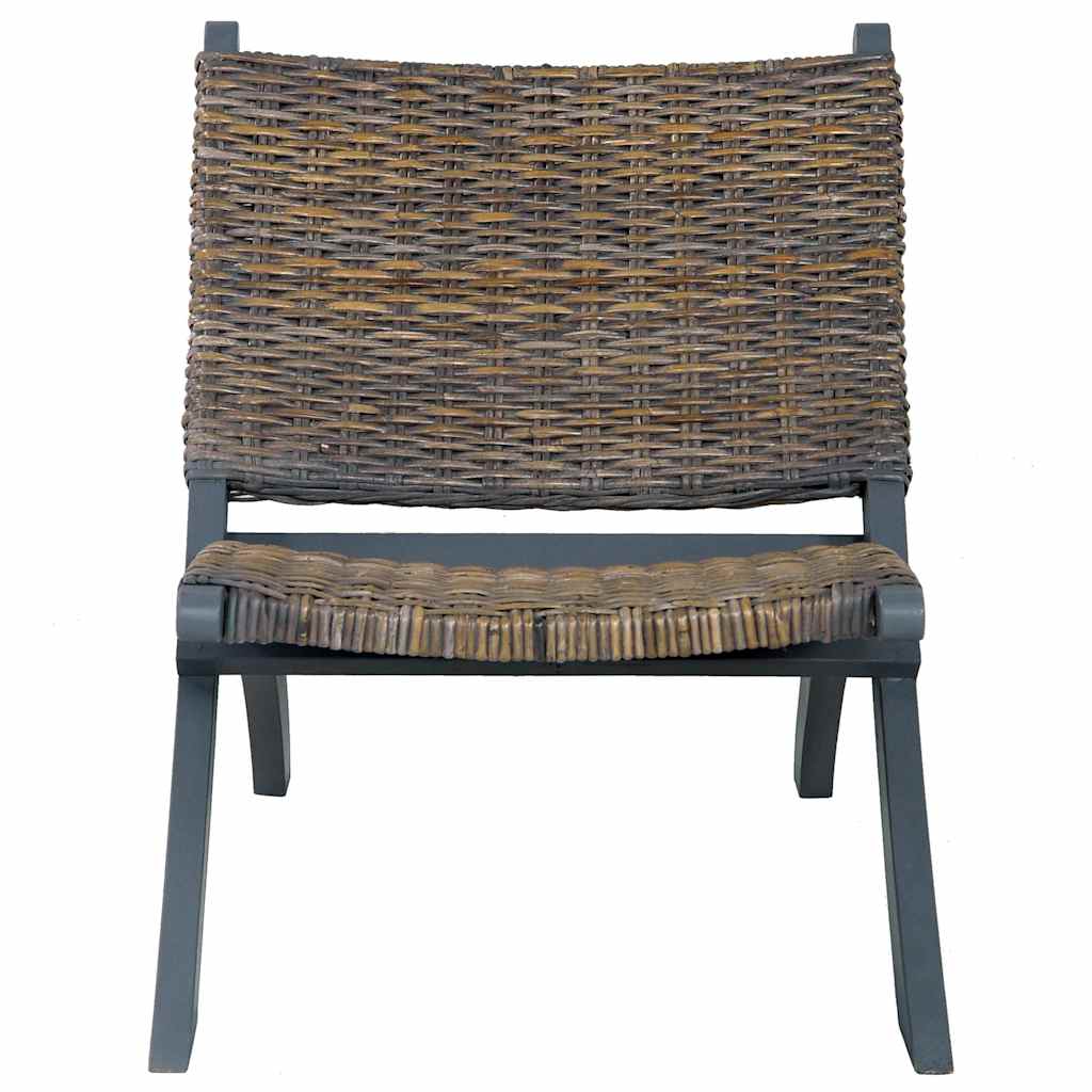 285801 vidaXL Relaxing Chair Grey Natural Kubu Rattan and Solid Mahogany Wood