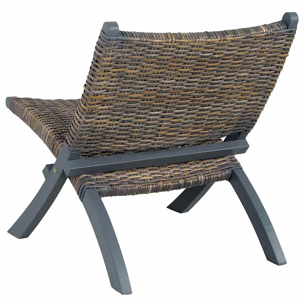 285801 vidaXL Relaxing Chair Grey Natural Kubu Rattan and Solid Mahogany Wood