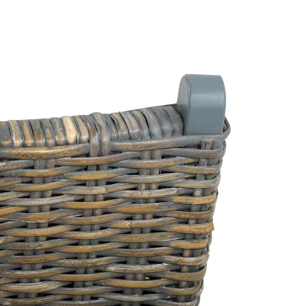 285801 vidaXL Relaxing Chair Grey Natural Kubu Rattan and Solid Mahogany Wood