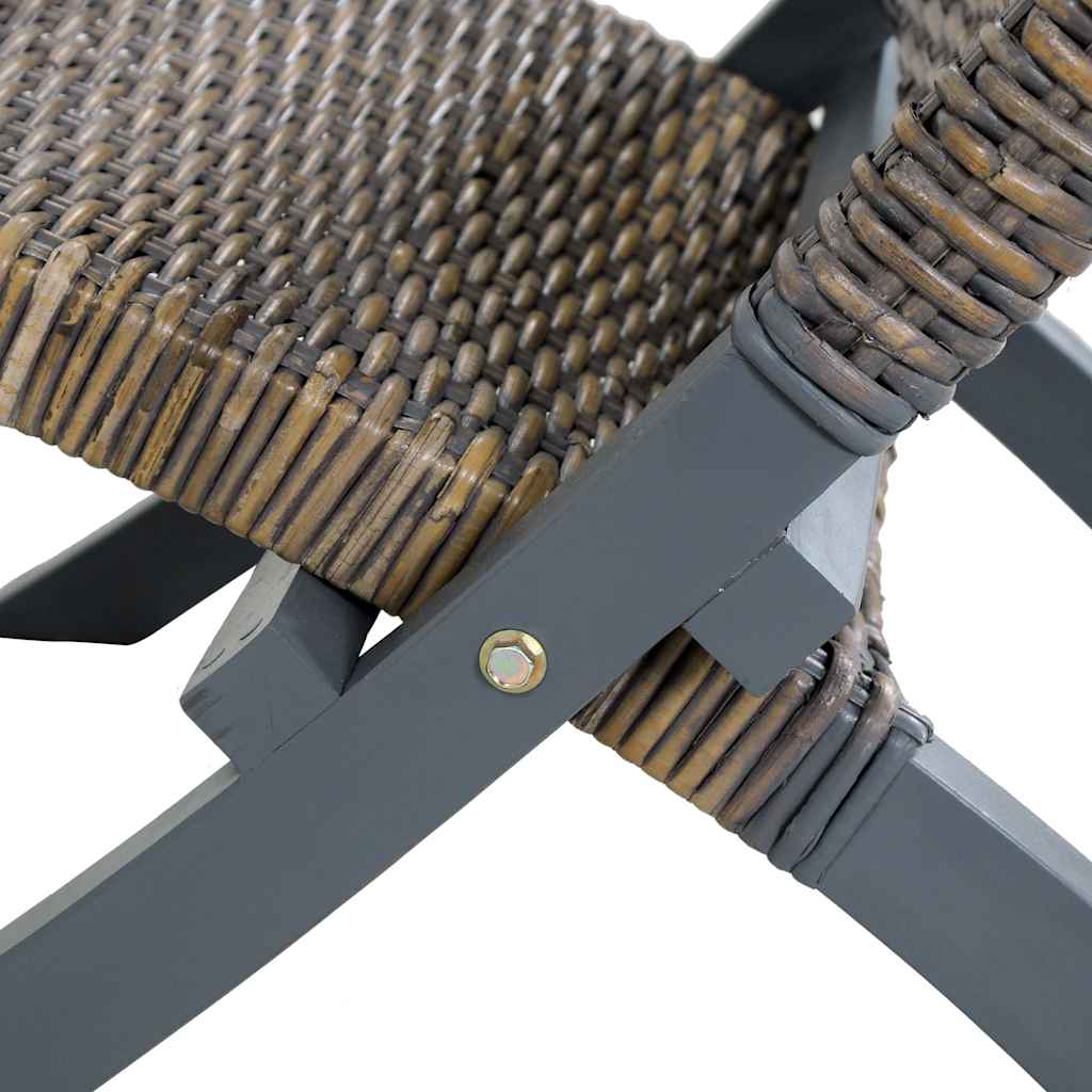 285801 vidaXL Relaxing Chair Grey Natural Kubu Rattan and Solid Mahogany Wood