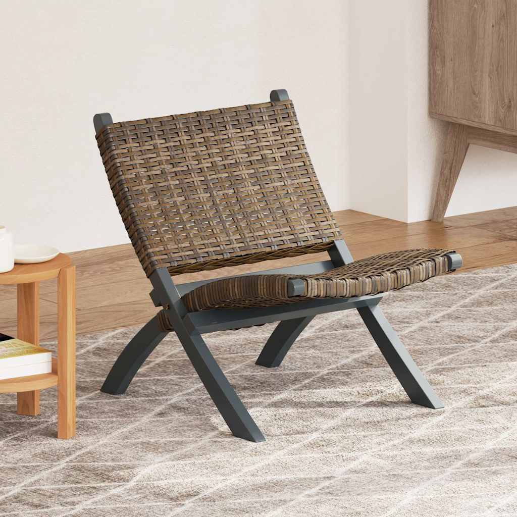 285801 vidaXL Relaxing Chair Grey Natural Kubu Rattan and Solid Mahogany Wood