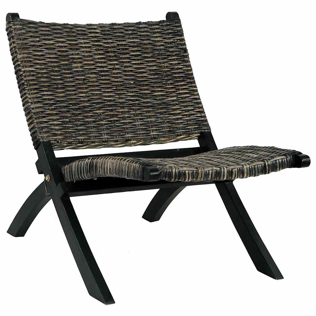 Relaxing Chair Black Natural Kubu Rattan&Solid Mahogany Wood
