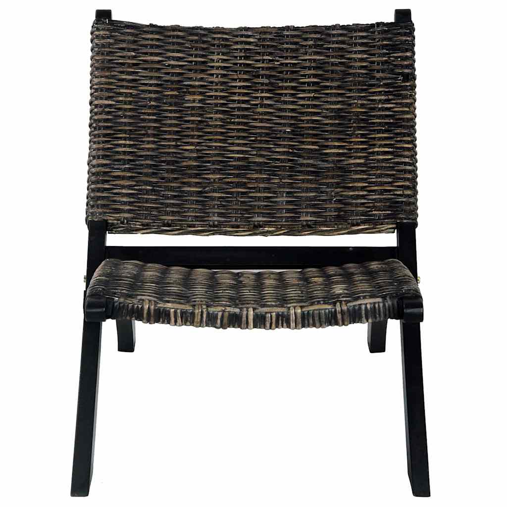 Relaxing Chair Black Natural Kubu Rattan&Solid Mahogany Wood
