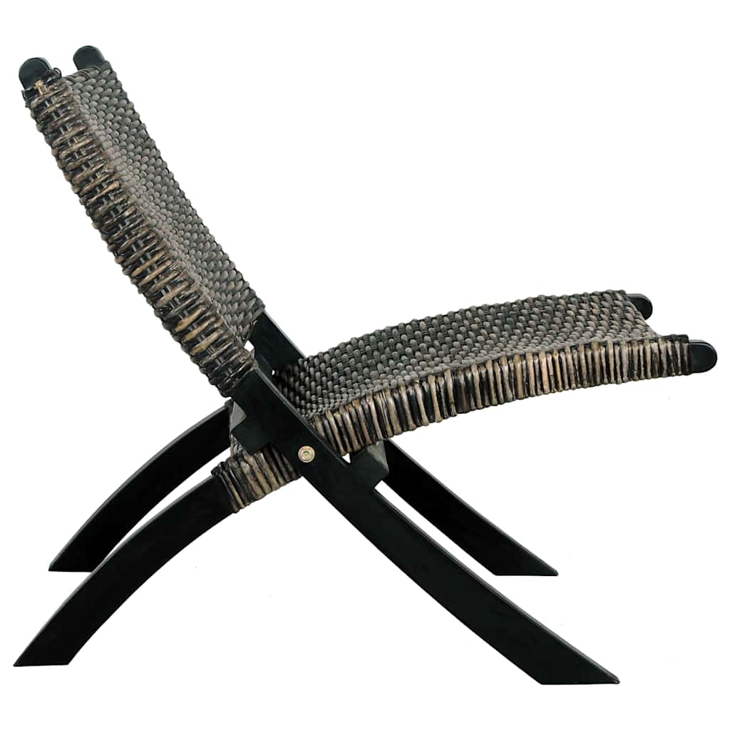 Relaxing Chair Black Natural Kubu Rattan&Solid Mahogany Wood