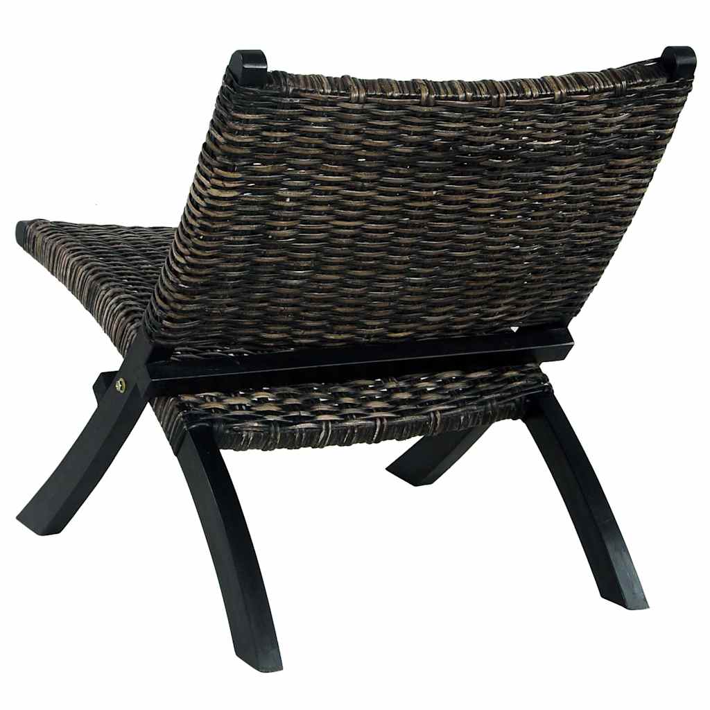 Relaxing Chair Black Natural Kubu Rattan&Solid Mahogany Wood