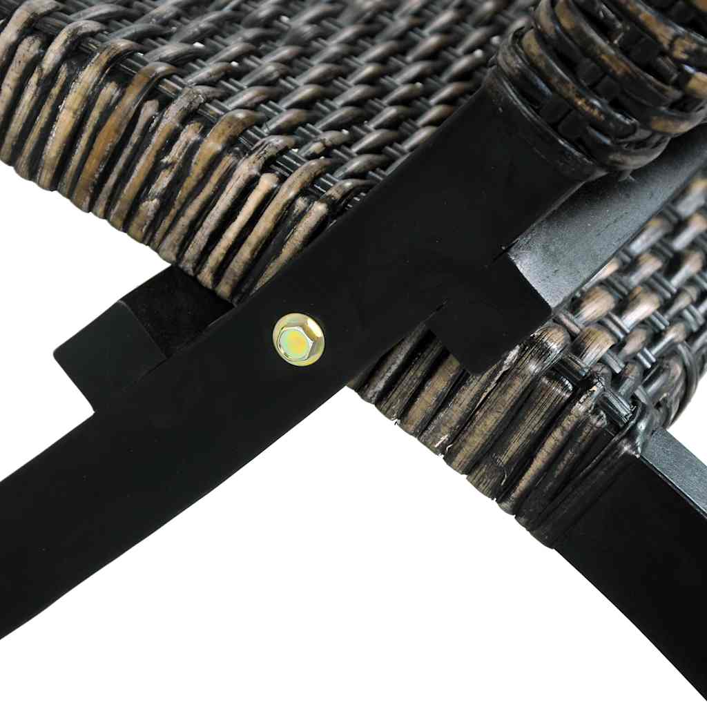 Relaxing Chair Black Natural Kubu Rattan&Solid Mahogany Wood