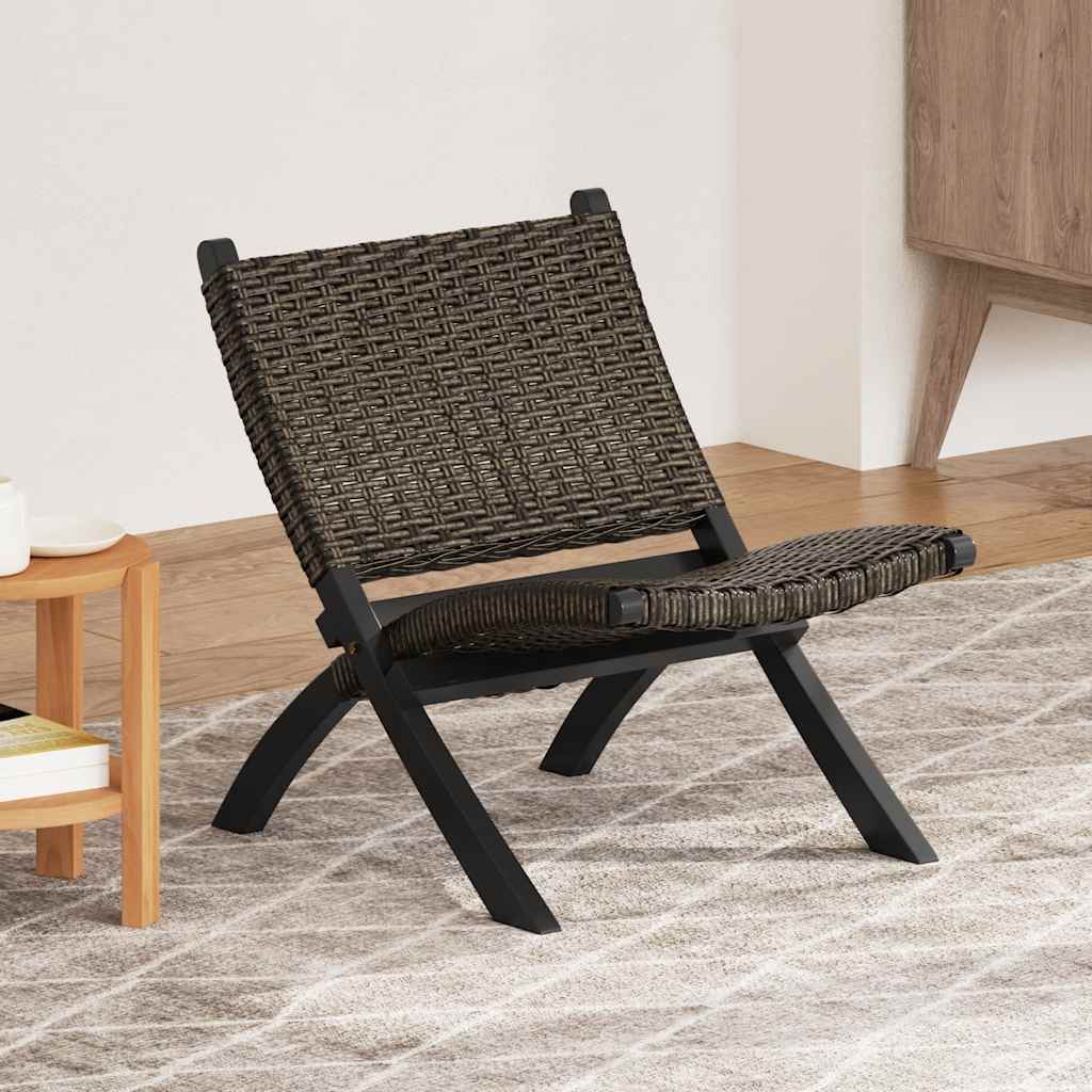 Relaxing Chair Black Natural Kubu Rattan and Solid Mahogany Wood