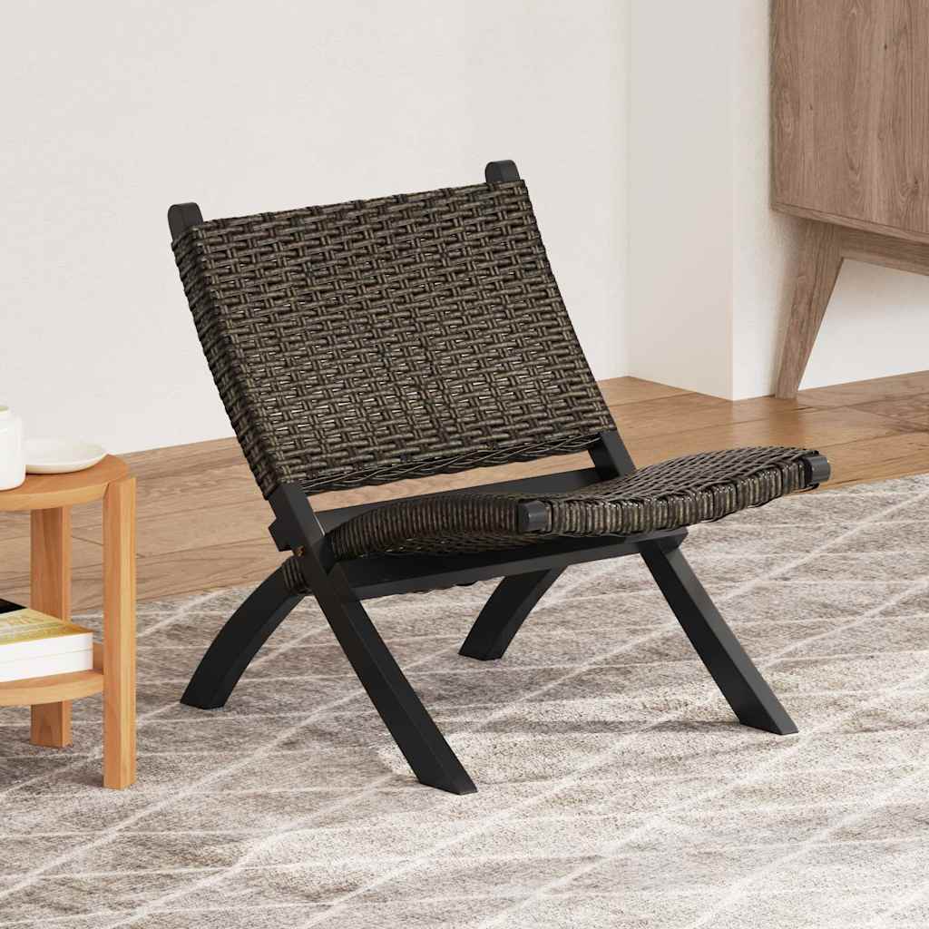 Relaxing Chair Black Natural Kubu Rattan&Solid Mahogany Wood
