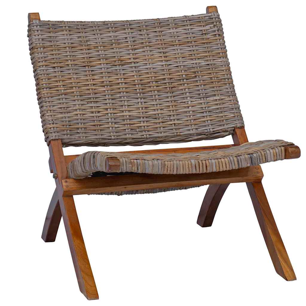 Relaxing Chair Natural Kubu Rattan and Solid Mahogany Wood