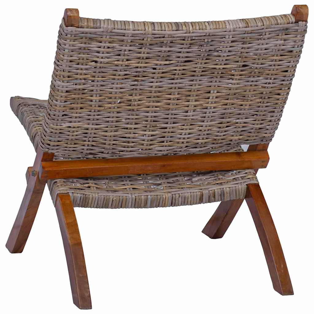 285803 vidaXL Relaxing Chair Natural Kubu Rattan and Solid Mahogany Wood