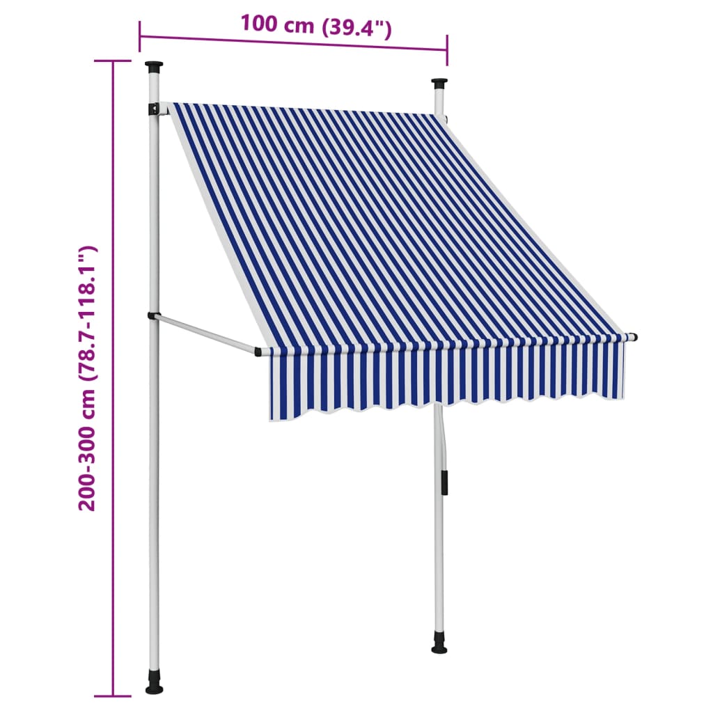 vidaXL Manual Retractable Awning 100 cm Blue and White Stripes