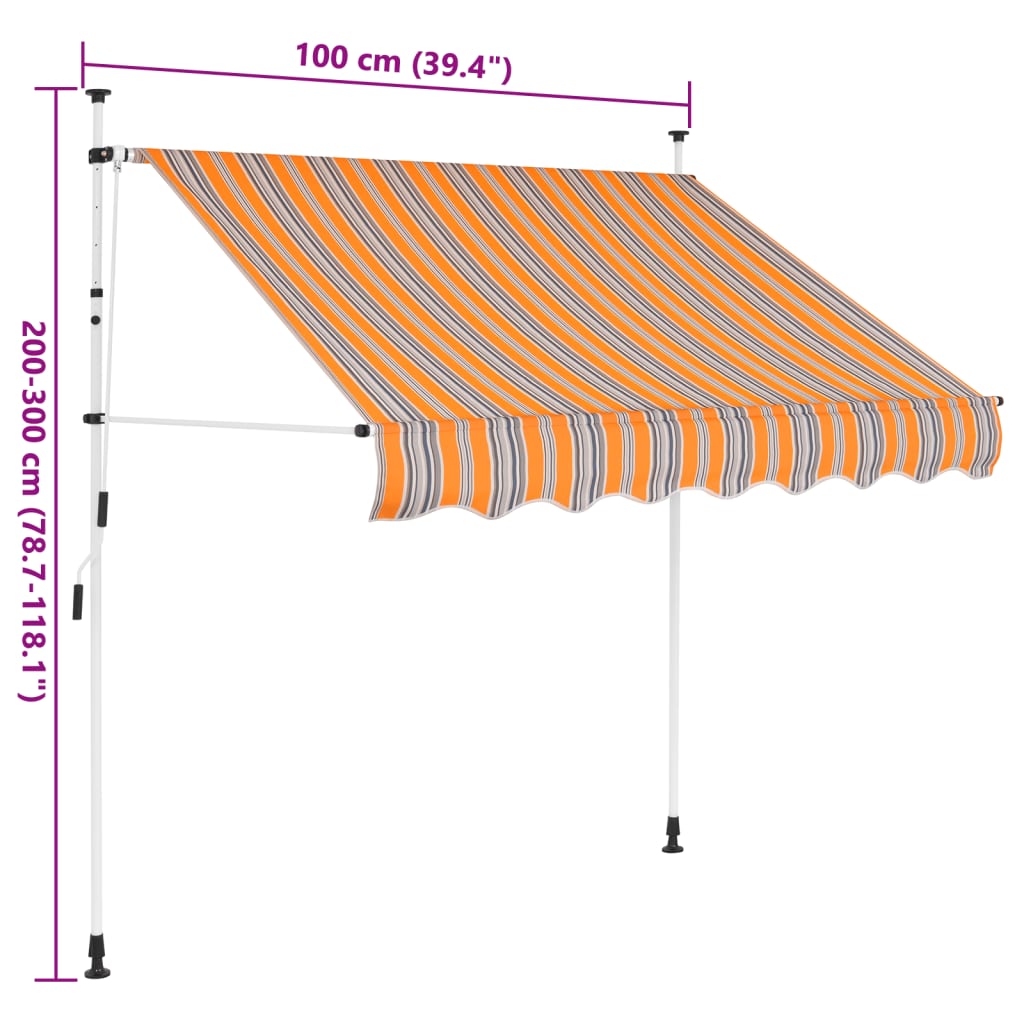 vidaXL Manual Retractable Awning 100 cm Yellow and Blue Stripes