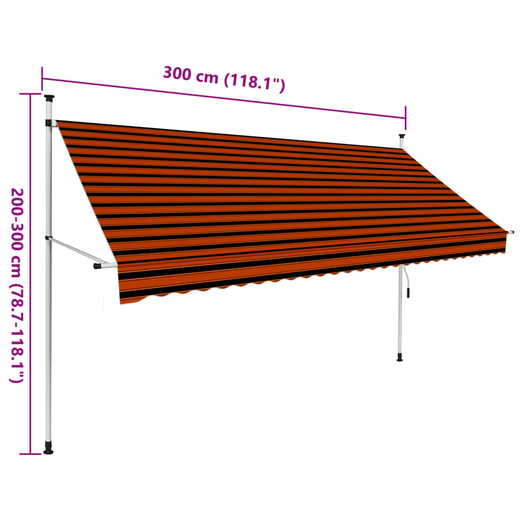 vidaXL Manual Retractable Awning 300 cm Orange and Brown