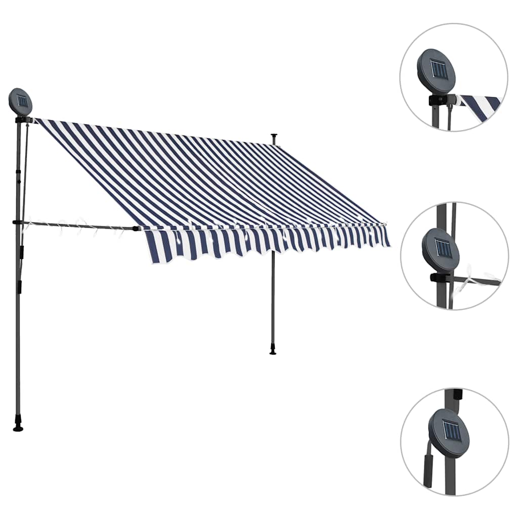 Manual Retractable Awning with LED 250 cm Blue and White