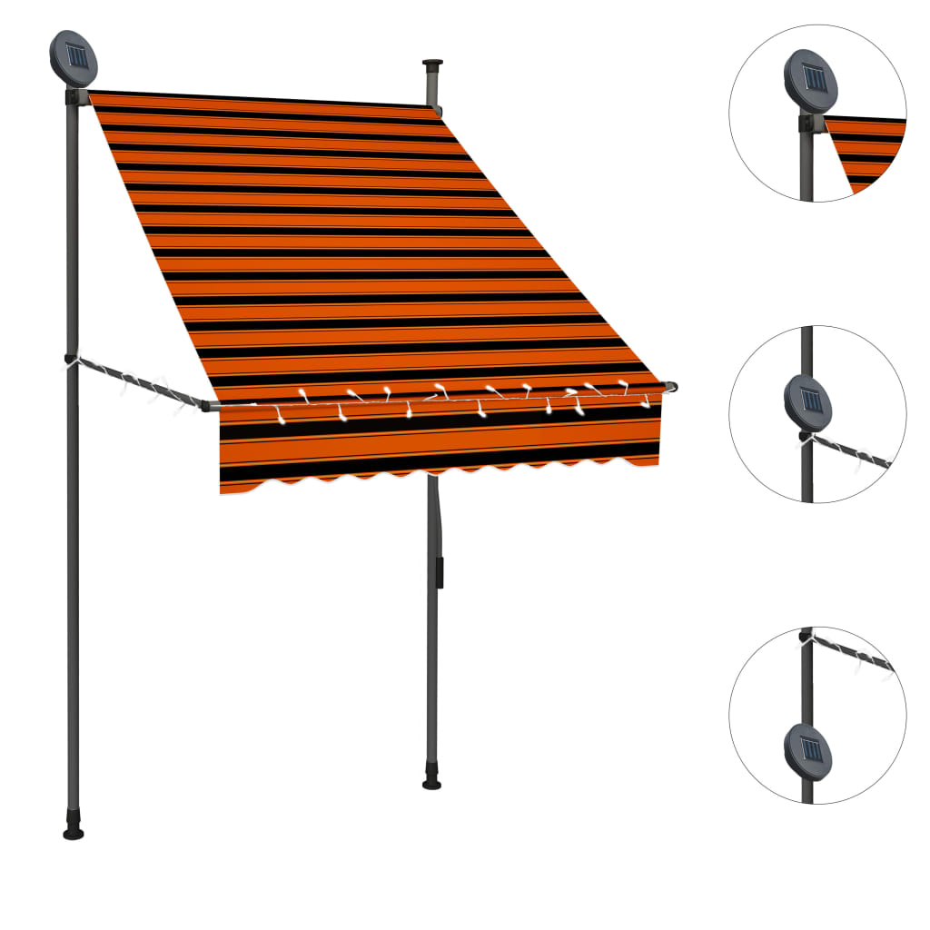 vidaXL Manual Retractable Awning with LED 100 cm Orange and Brown