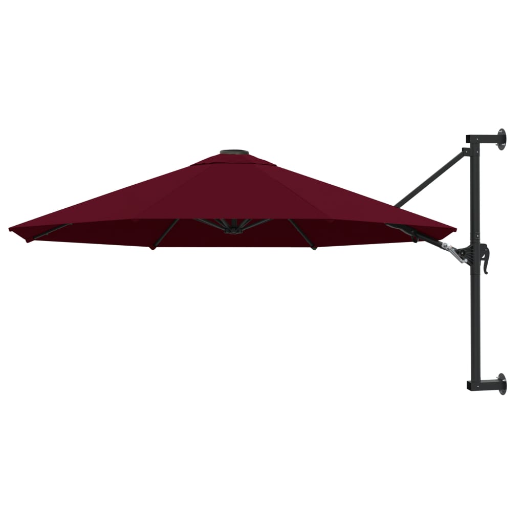 vidaXL Wall-Mounted Garden Parasol with Metal Pole 300 cm Burgundy