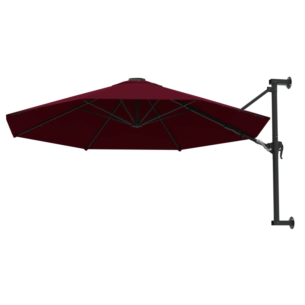 vidaXL Wall-Mounted Garden Parasol with Metal Pole 300 cm Burgundy