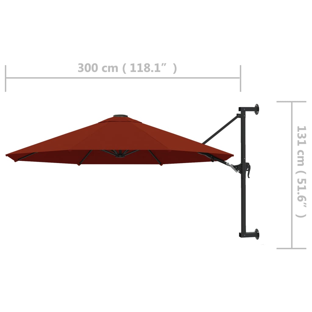 Wall-Mounted Garden Parasol with Metal Pole 300 cm Terracotta