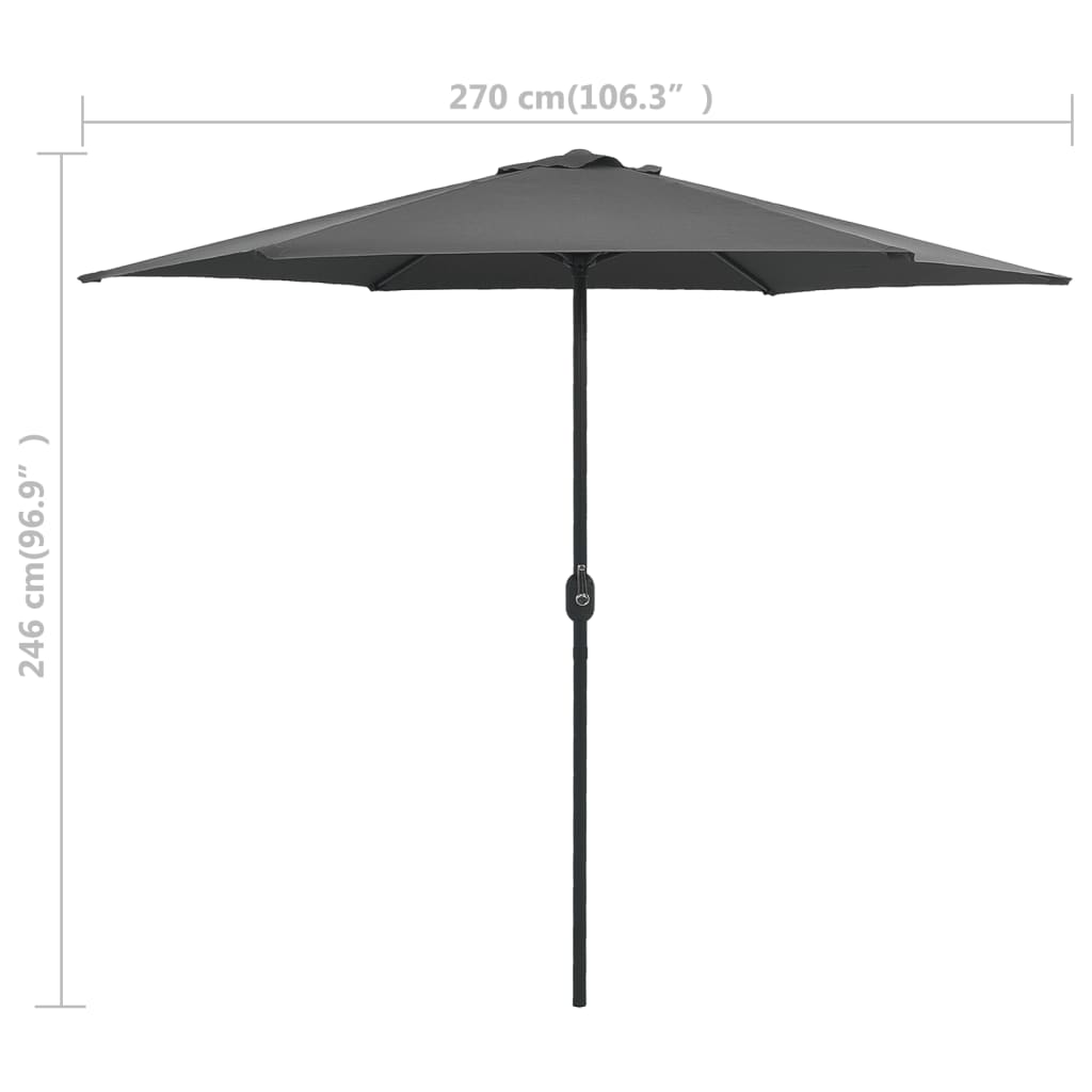 vidaXL Garden Parasol with Aluminium Pole 270x246 cm Anthracite