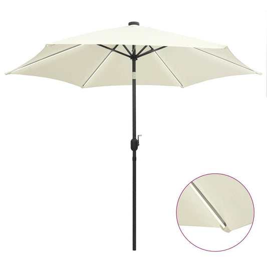Garden Parasol with LED Lights&Aluminium Pole 300 cm Sand White