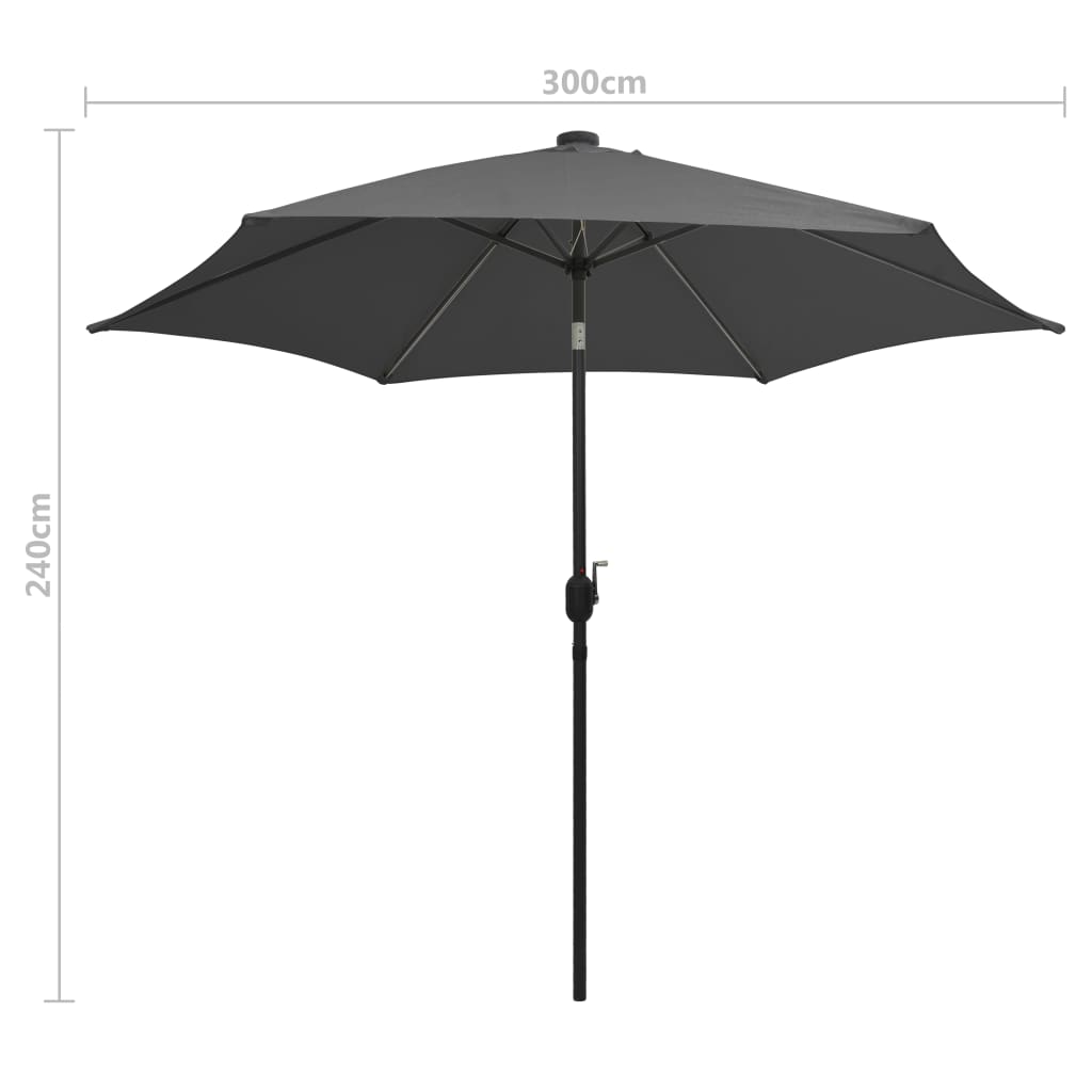 Garden Parasol with LED Lights and Aluminium Pole 300 cm Anthracite