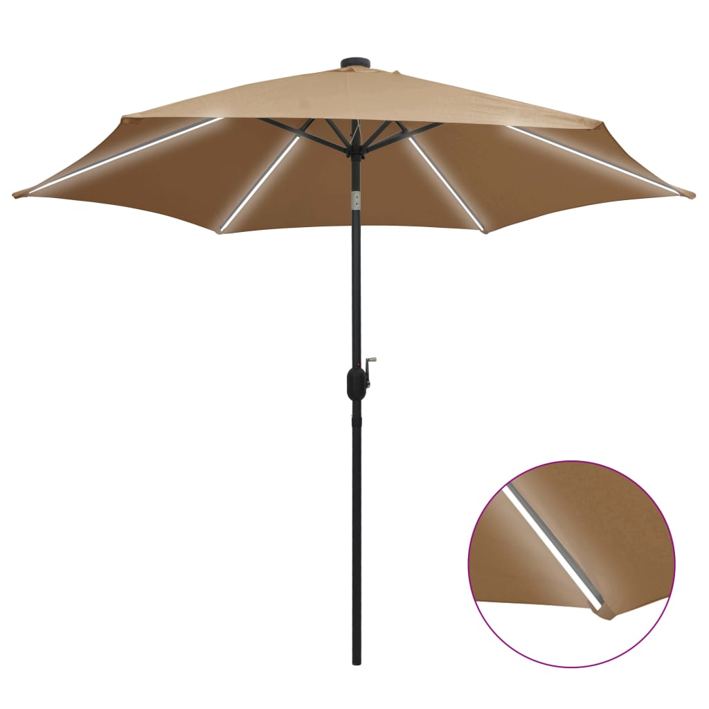 vidaXL Garden Parasol with LED Lights and Aluminium Pole 300 cm Taupe