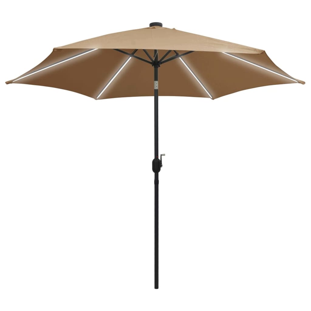 vidaXL Garden Parasol with LED Lights and Aluminium Pole 300 cm Taupe