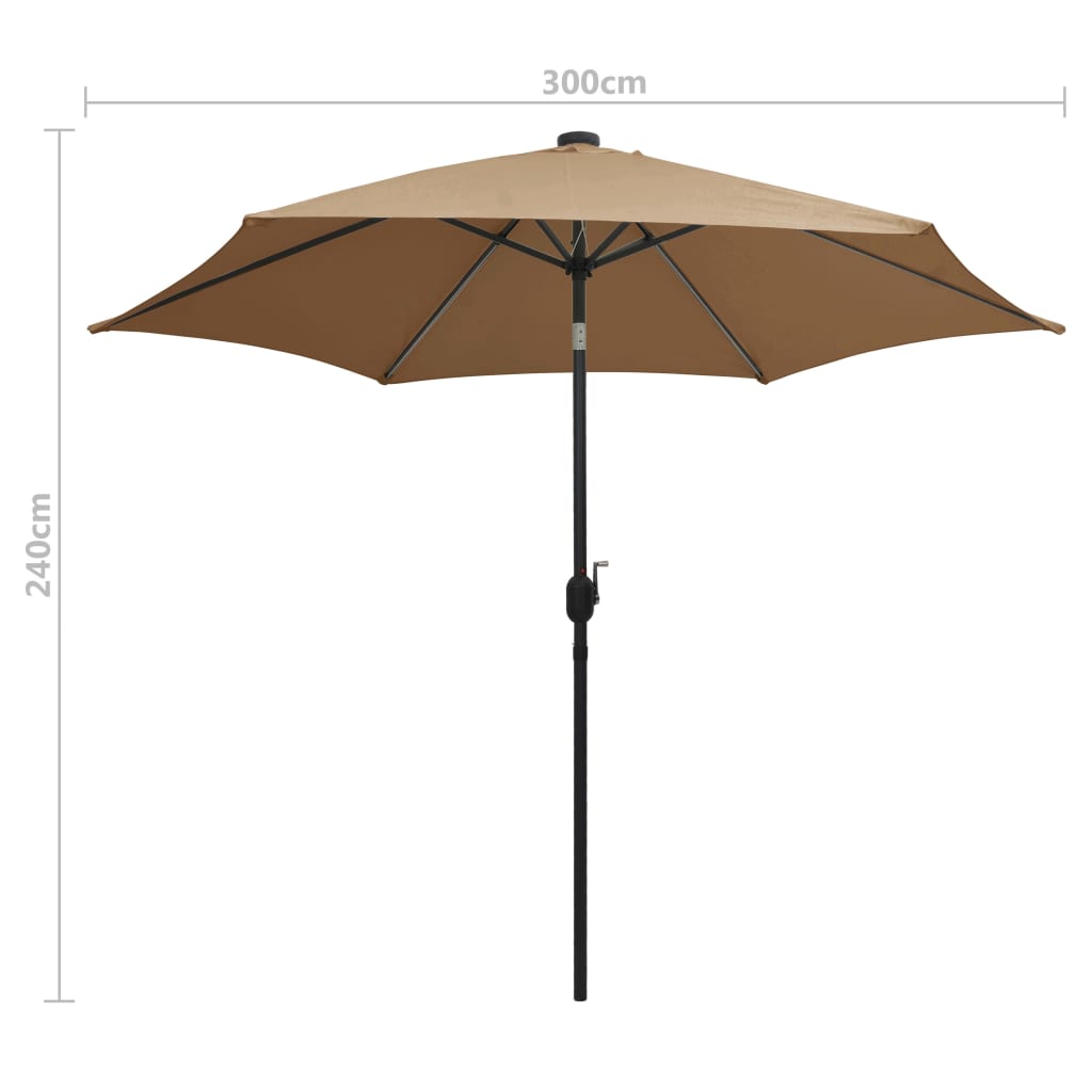 vidaXL Garden Parasol with LED Lights and Aluminium Pole 300 cm Taupe