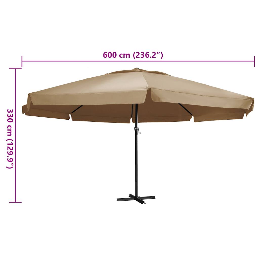 Garden Parasol | Taupe | Polyester, Aluminium, Steel | Large