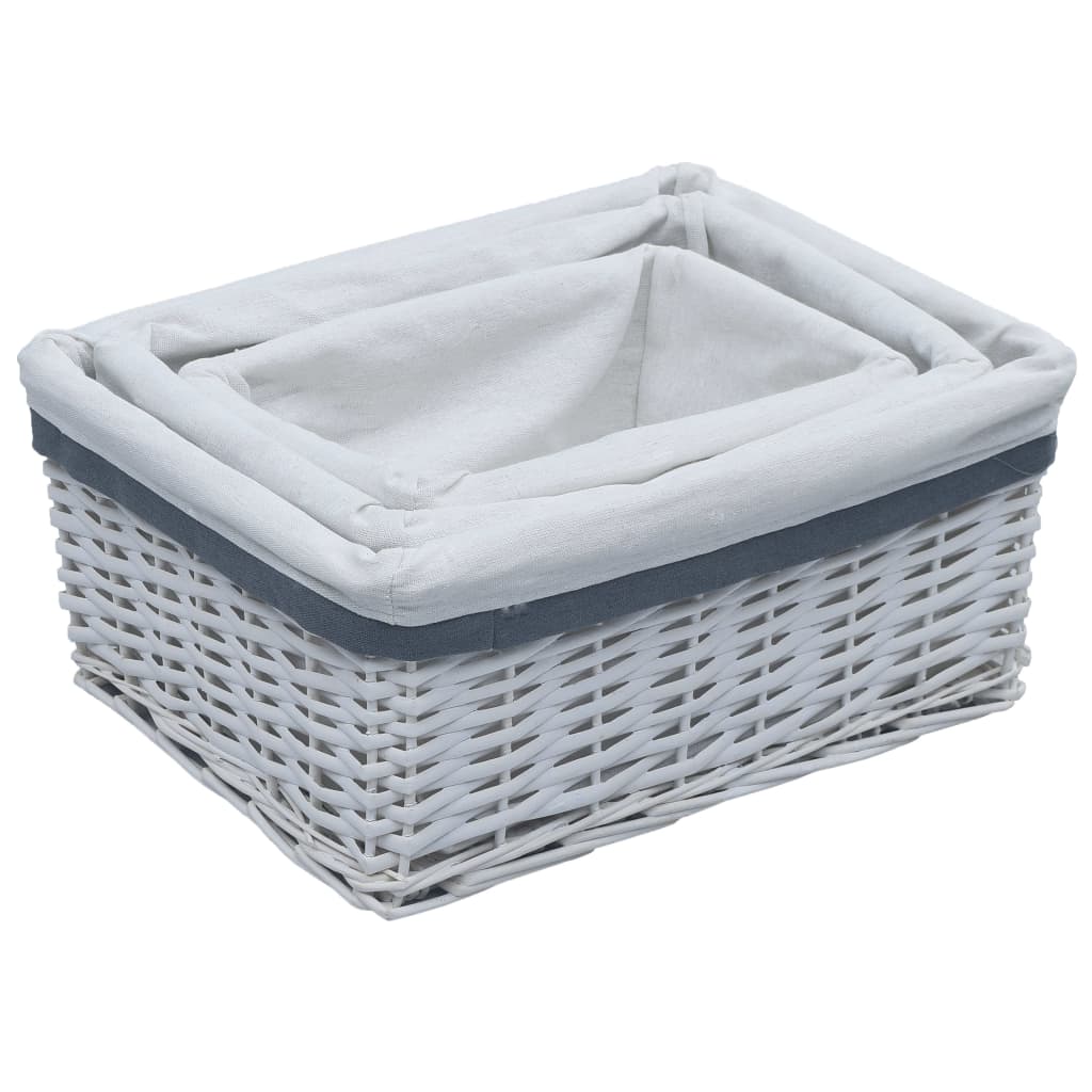 vidaXL 3 Piece Nesting Basket Set White Willow