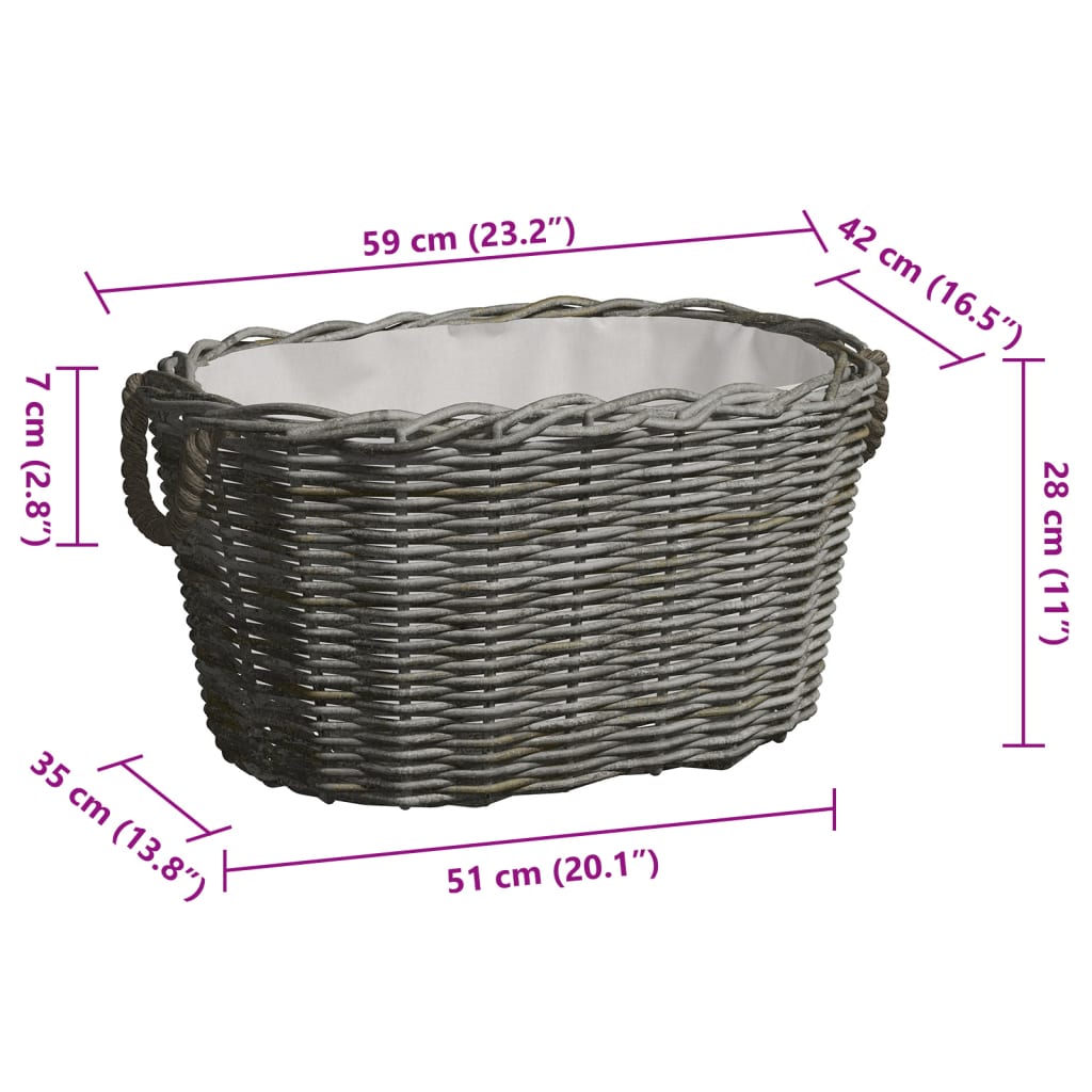 vidaXL Firewood Basket with Carrying Handles 60x40x28 cm Grey Willow