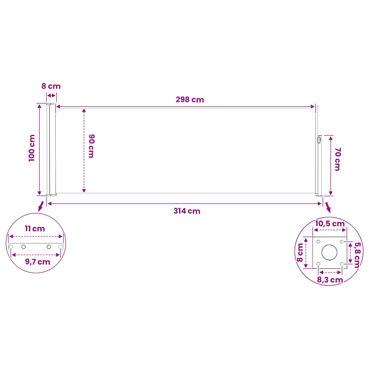 Patio Retractable Side Awning 100x314 cm Red