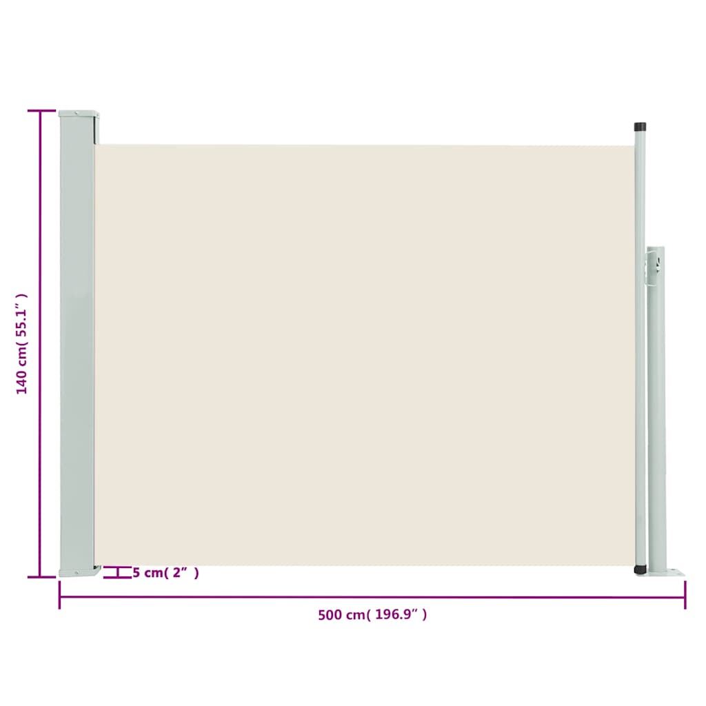 vidaXL Patio Retractable Side Awning 140x500 cm Cream