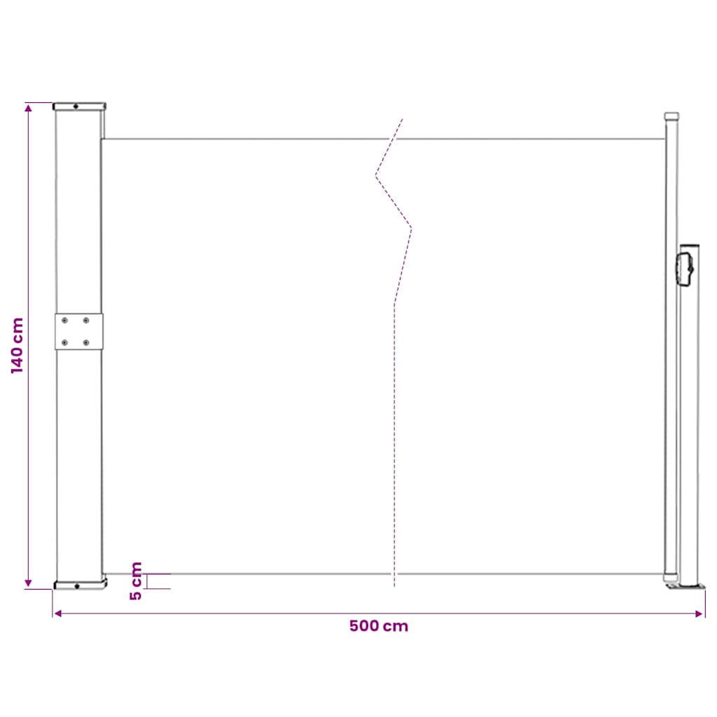 48399 vidaXL Patio Retractable Side Awning 140x500 cm Brown