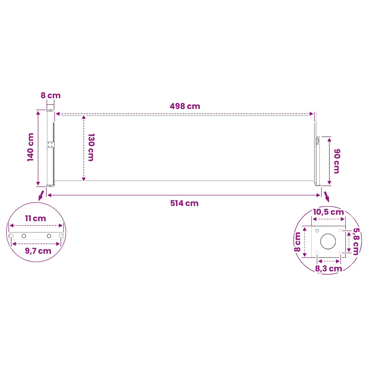 48399 vidaXL Patio Retractable Side Awning 140x500 cm Brown