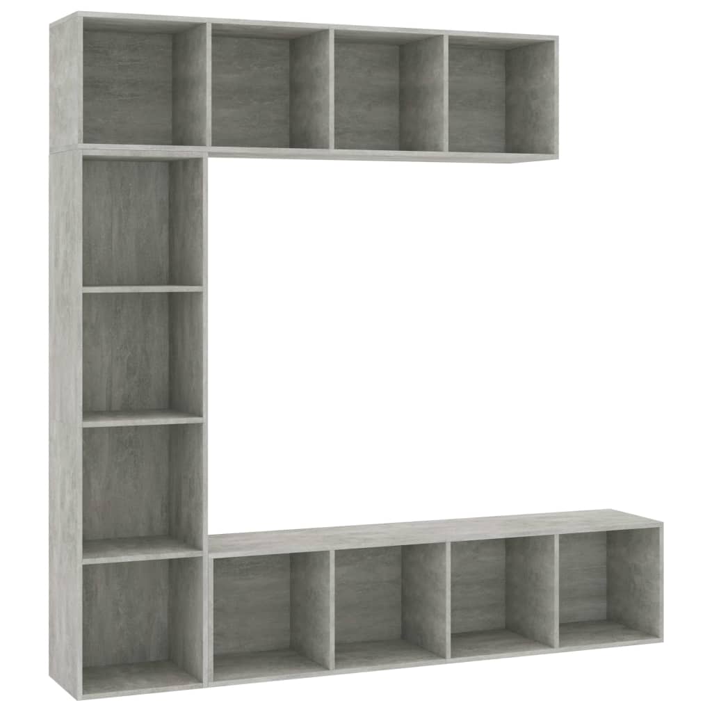 vidaXL 3 Piece Book/TV Cabinet Set Concrete Grey 180x30x180 cm