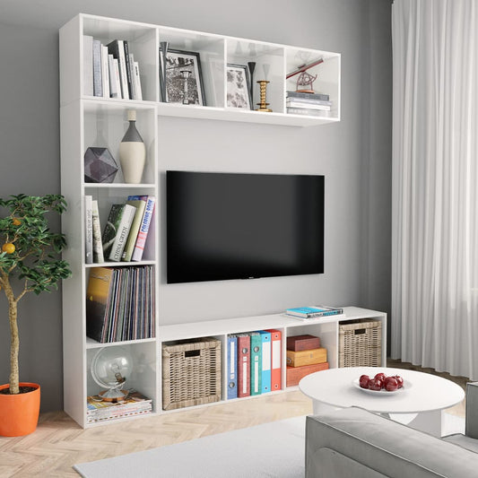 3 Piece Book/TV Cabinet Set High Gloss White 180x30x180 cm