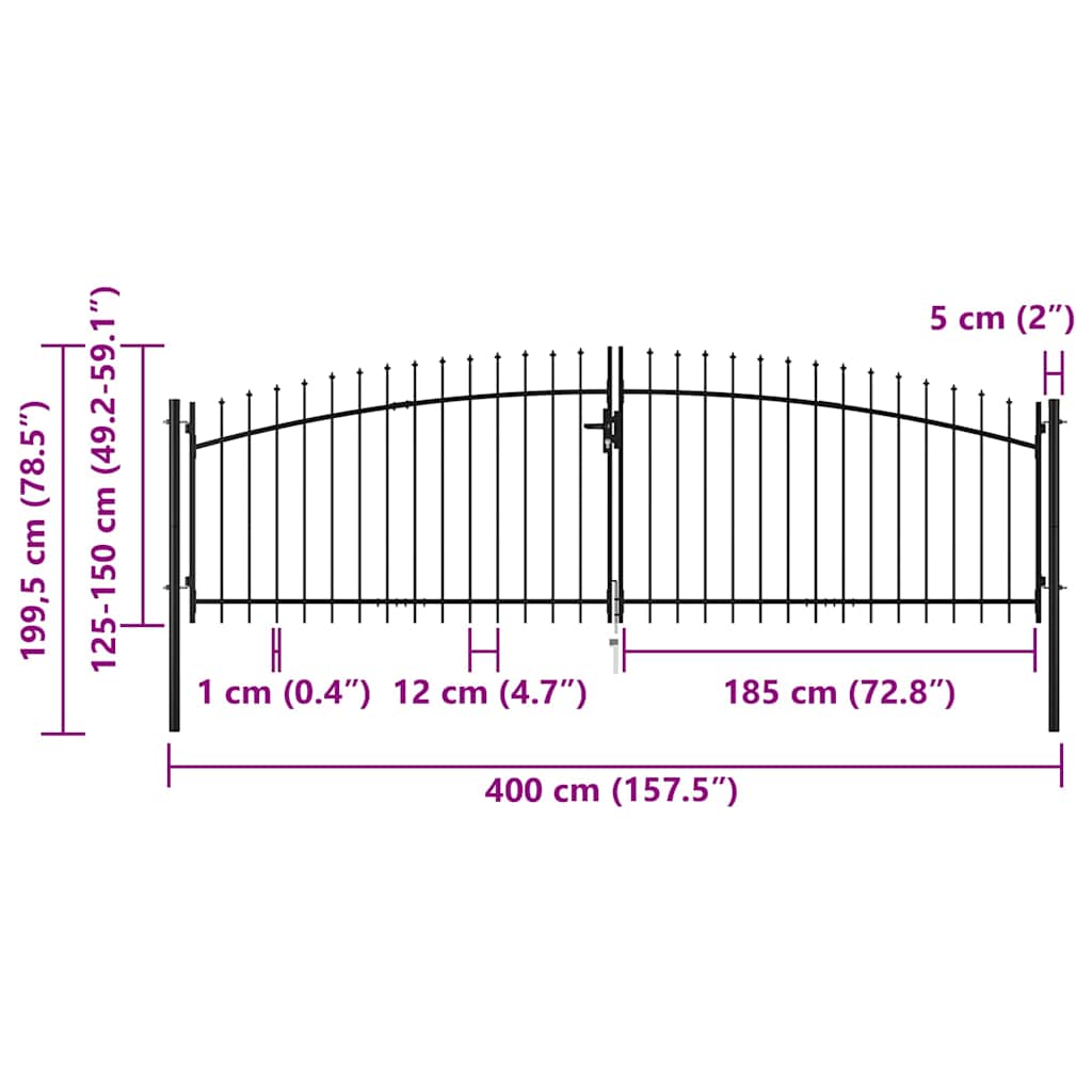 Double Door Fence Gate "Woerden" with Spear Top 400x199,5 cm