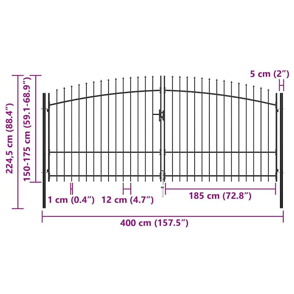 Double Door Fence Gate "Woerden" with Spear Top 400x224,5 cm