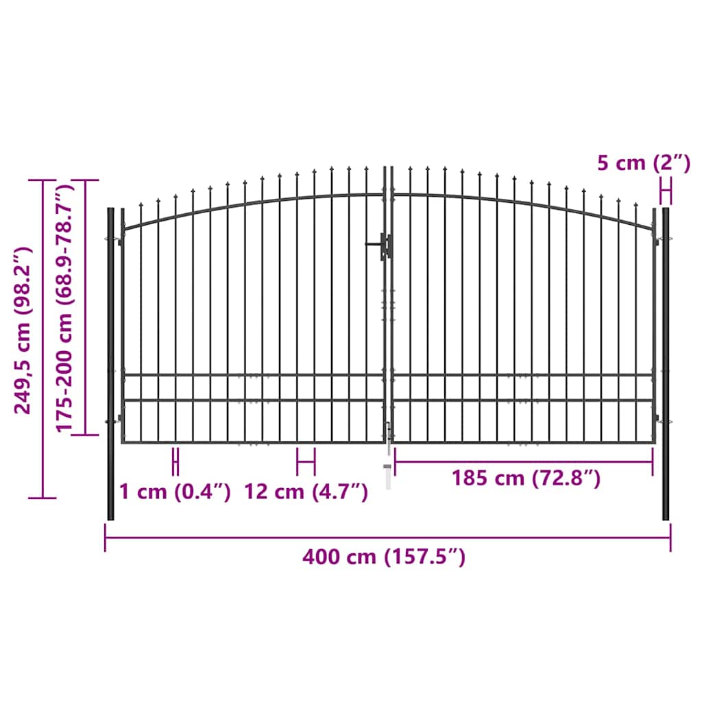 Double Door Fence Gate "Woerden" with Spear Top 400x249,5 cm