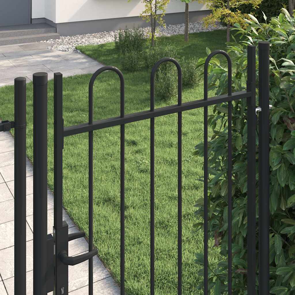 Fence Gate "BOXTEL" Single Door with Arched Top Steel 1x1,75 m Black