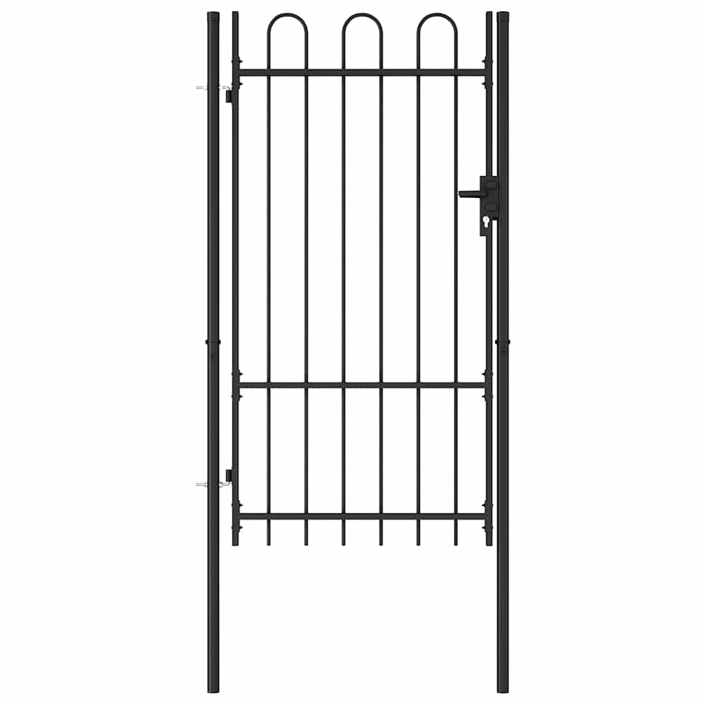 Fence Gate "BOXTEL" Single Door with Arched Top Steel 1x1,75 m Black