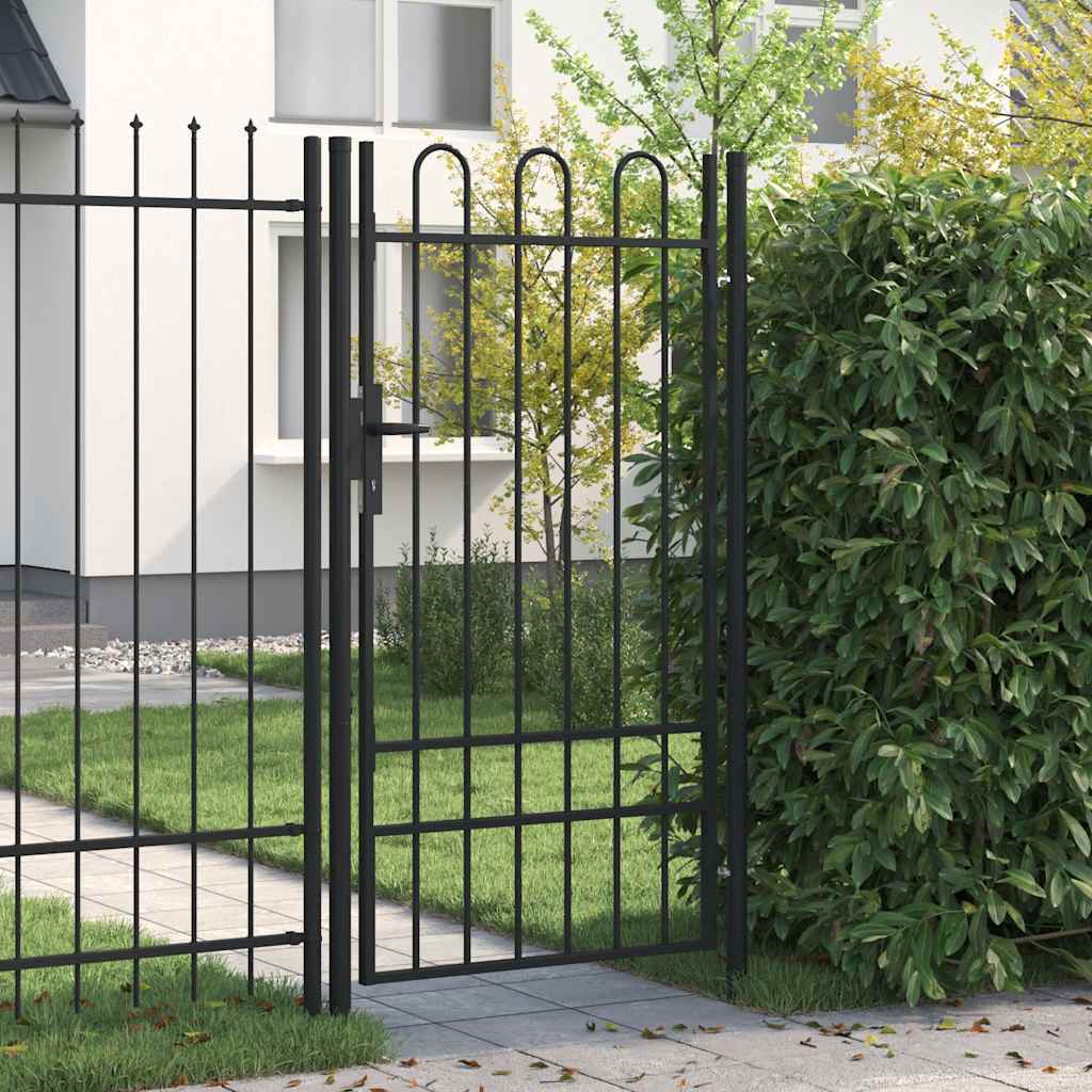 Fence Gate "BOXTEL" Single Door with Arched Top Steel 1x1,75 m Black