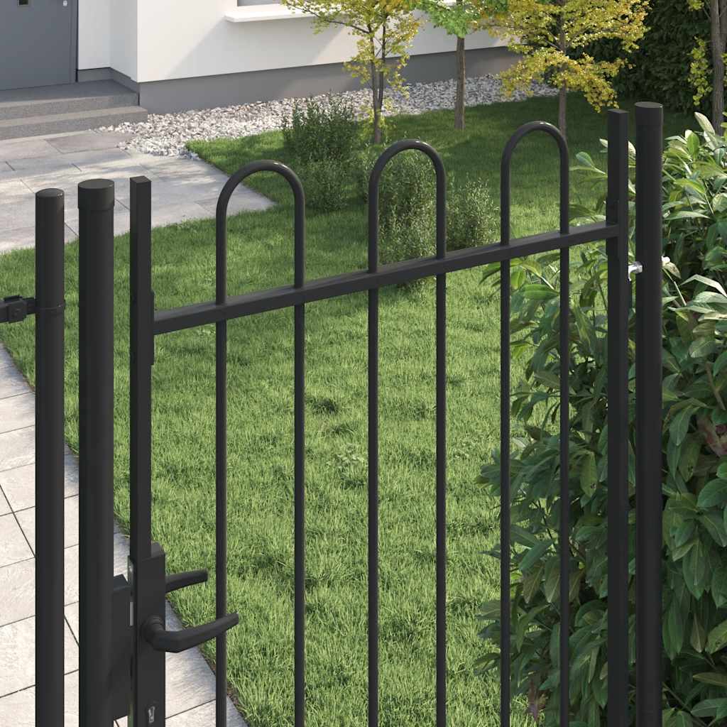 Fence Gate "BOXTEL" Single Door with Arched Top Steel 1x2 m Black